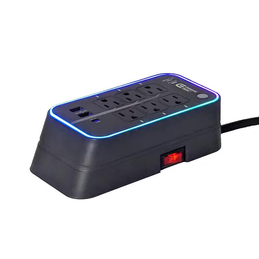 6 Ft. 6-Outlet RGB Gaming Surge Protector with 2 USB and 1 USB-C