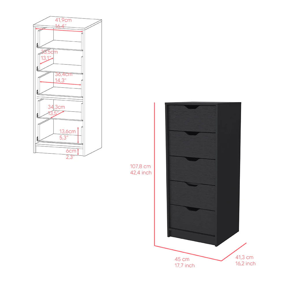 Dresser Kamran, Five Drawers Narrow, Black Wengue Finish