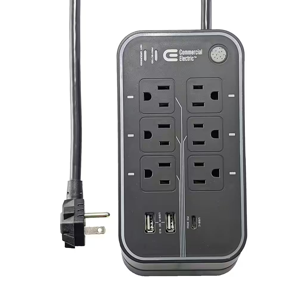 6 Ft. 6-Outlet RGB Gaming Surge Protector with 2 USB and 1 USB-C